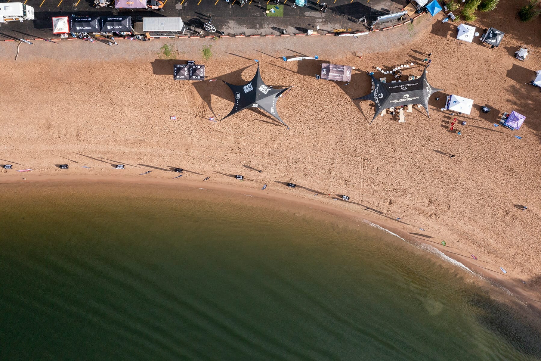 An aerial view of a beach.