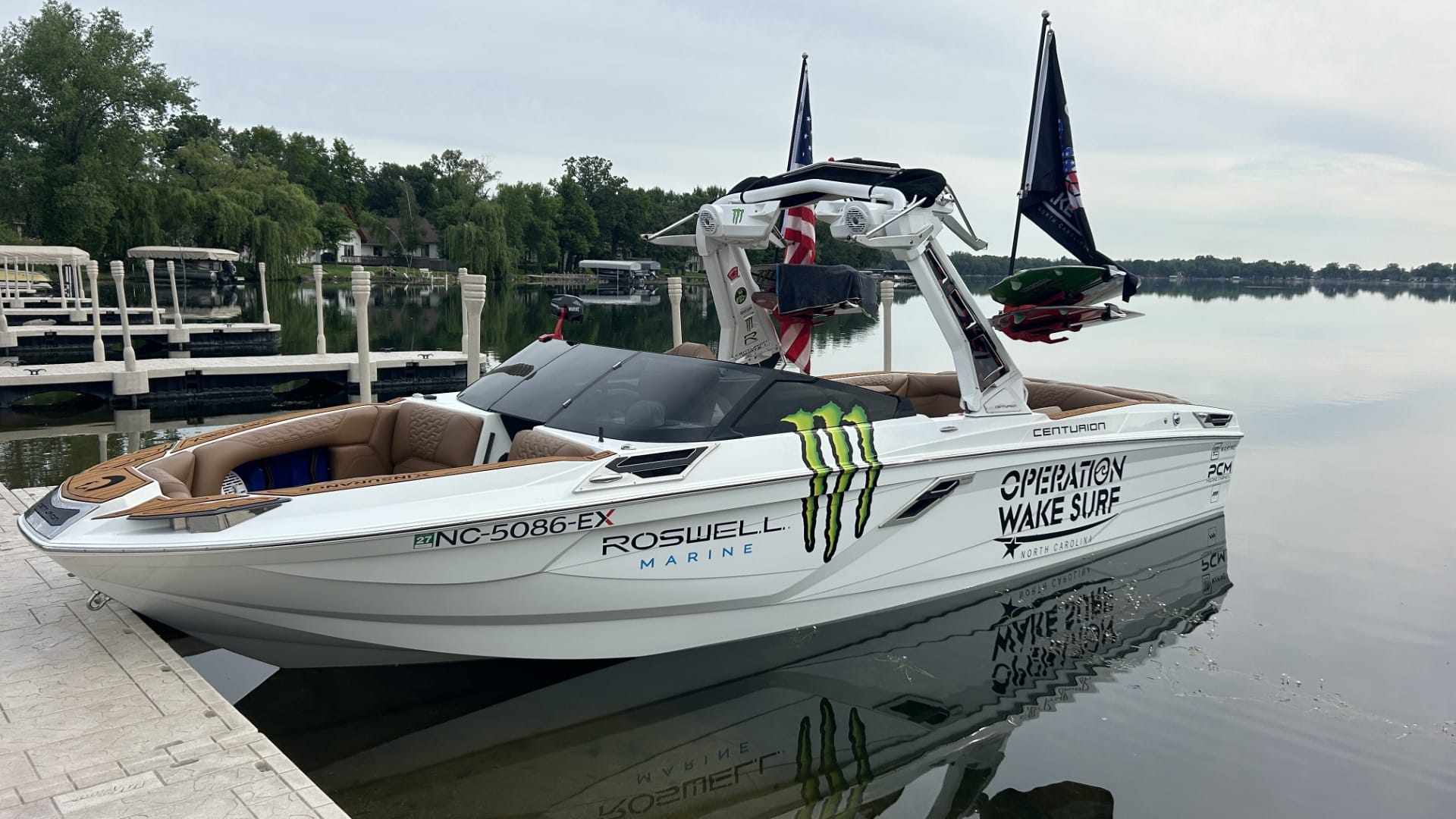 A white Centurion boat with 